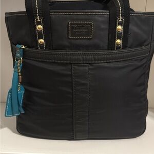 Coach Black Nylon Tote with Teal Leather Charm